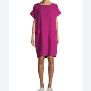 Womens EILEEN FISHER Organic Cotton Lofty Gauze Shift Dress, Pink, Size L, EUC!